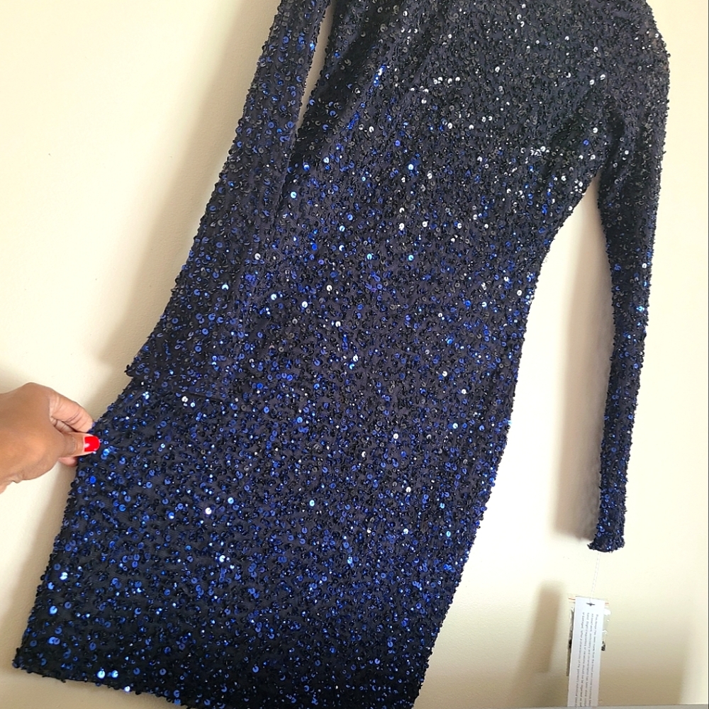 Blue Ombre Sequin Longsleeve Dress
